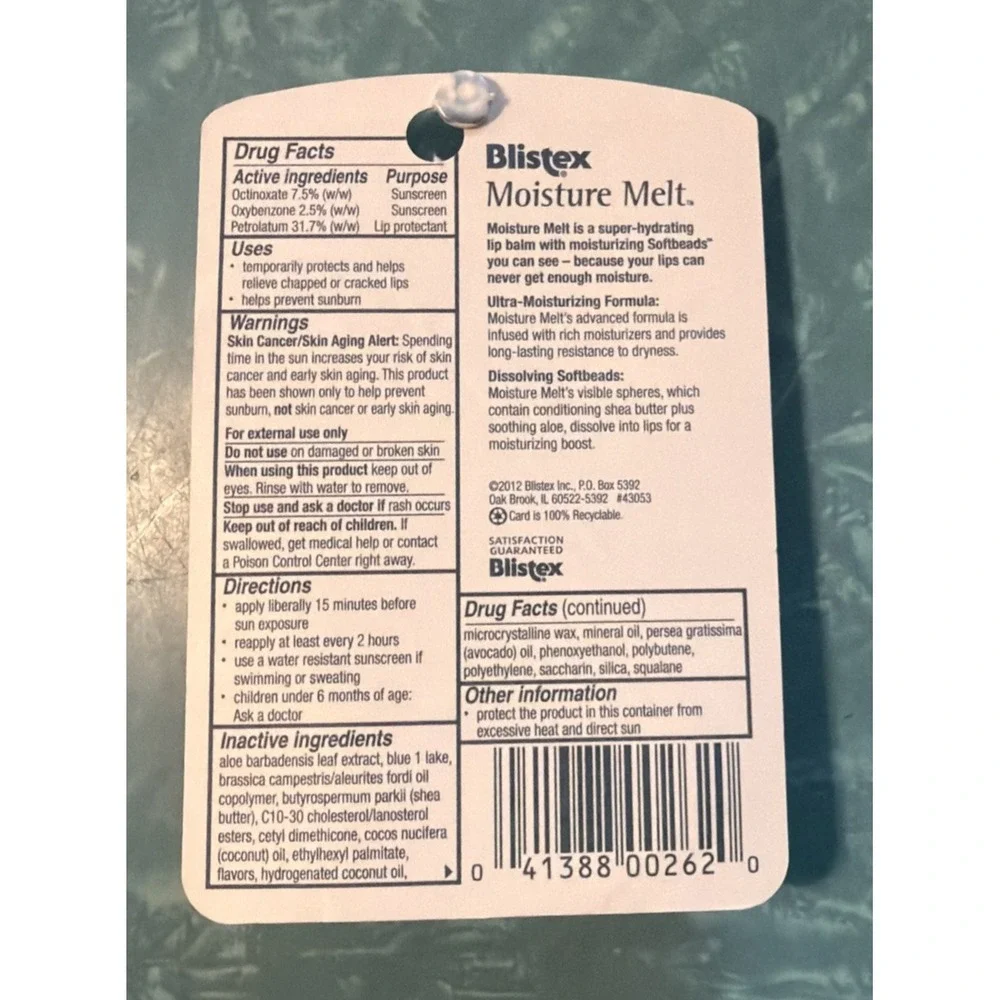 Blistex Moisture Melt Lip Protectant Sunscreen Shea Butter Aloe .35oz SPF 15
